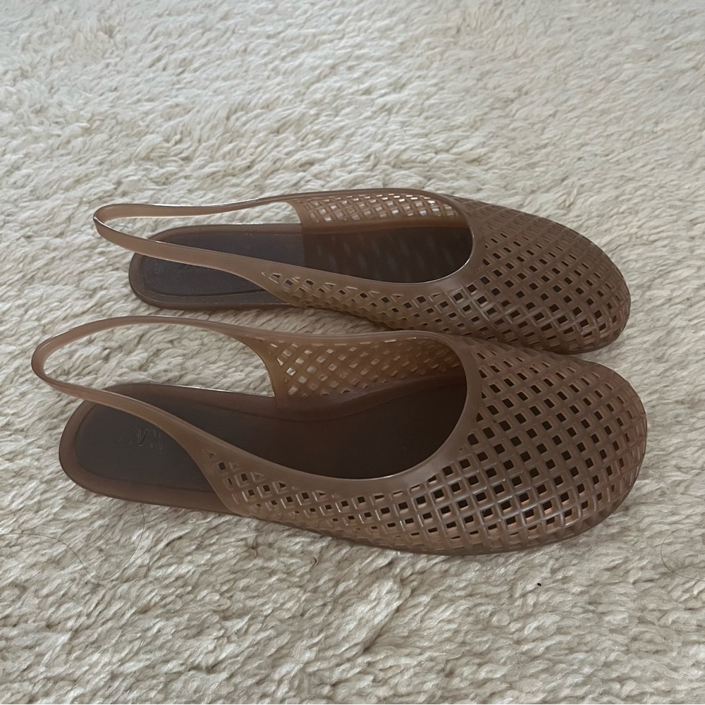 Zara Brown Perforated Slingback Flats